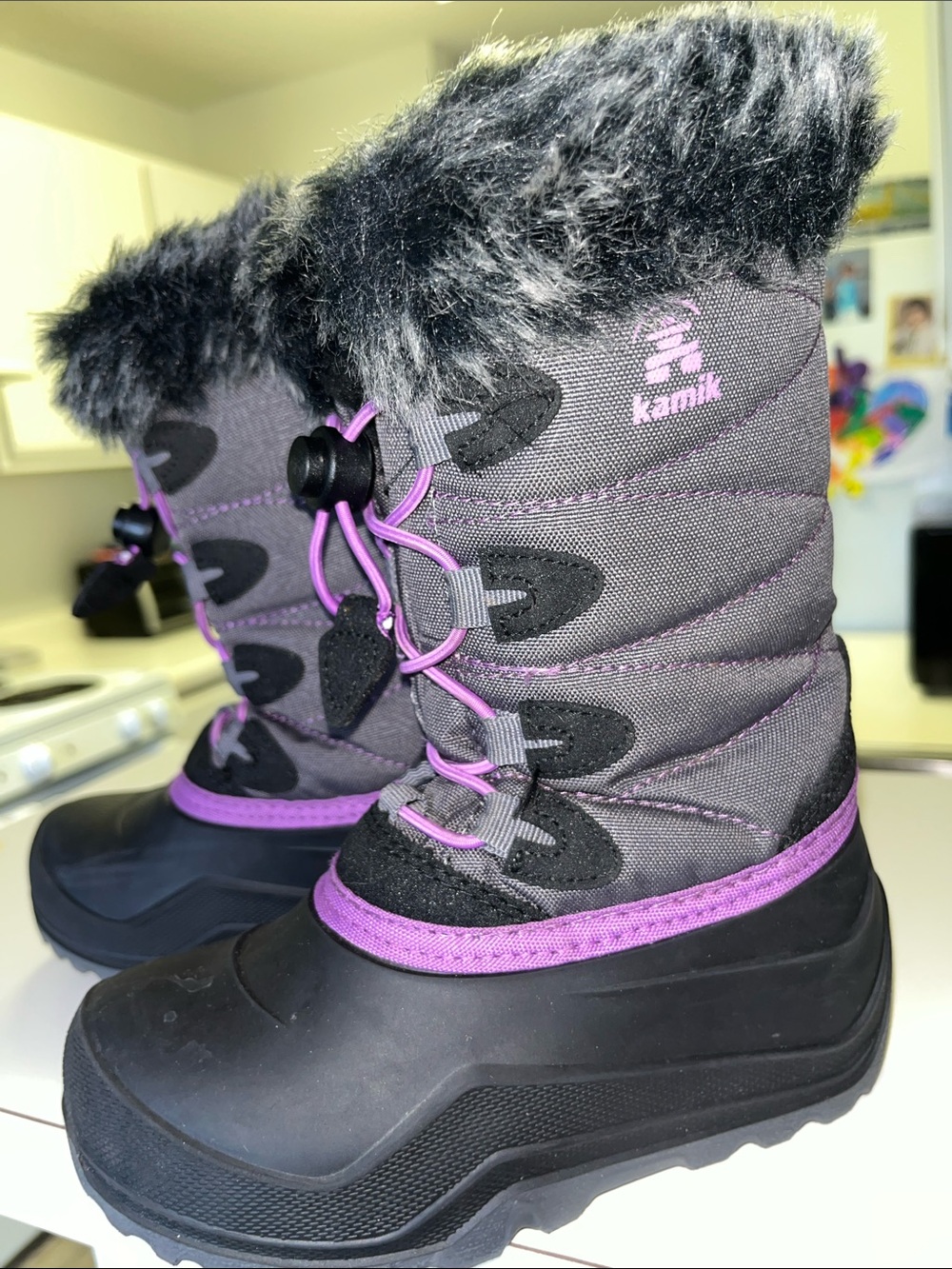 Kamik Kids Snow Gypsy 4 Winter Faux Fur Collar Insulated Boots Size 2 - Picture 2 of 8